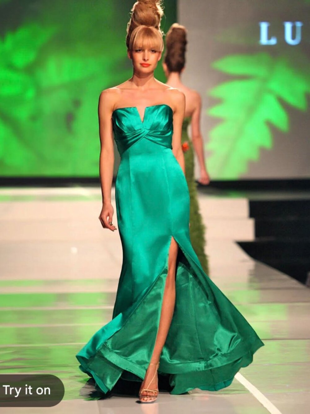 Luly Yang Couture Monarch's Tale Emerald Silk Strapless Gown